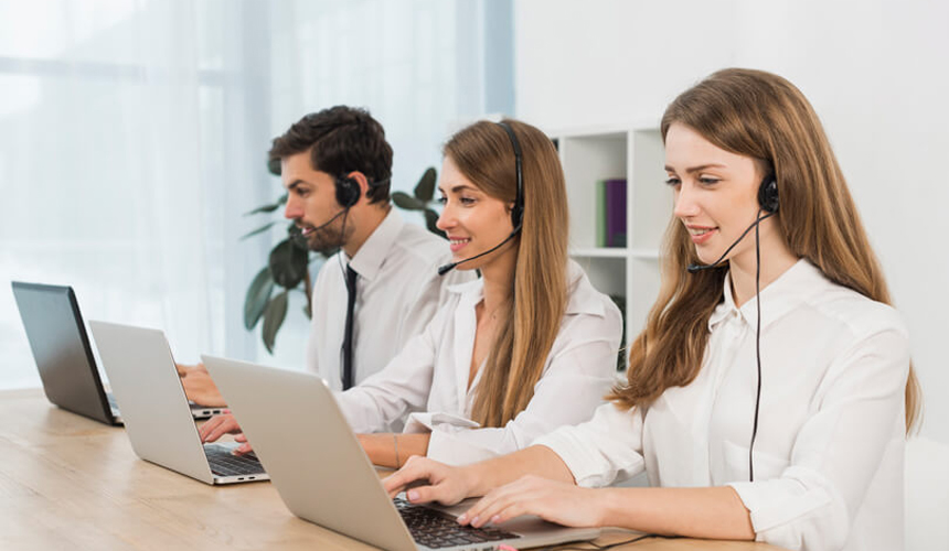 Remote sales agents working with headsets